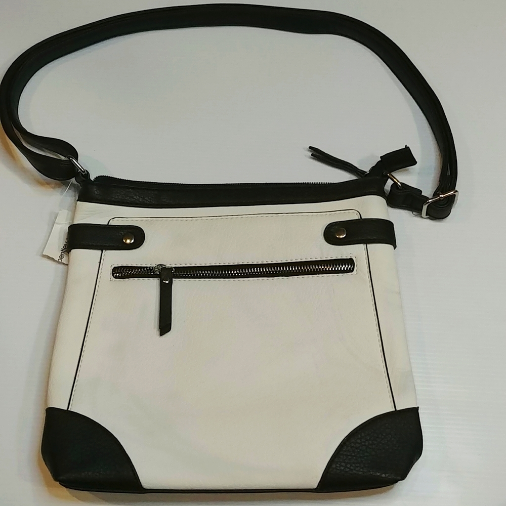 NWT Bentley Black and White Faux Leather Crossbody Purse